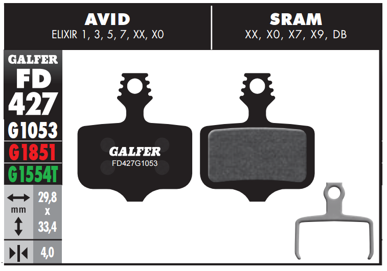 PASTILLAS FRENO BICICLETA GALFER PRO AVID ELIXIR - SRAM XX